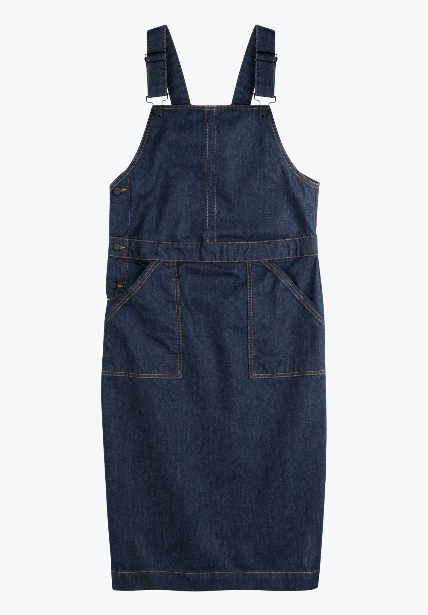 Denim Midi Dungaree Dress | Rinse Wash