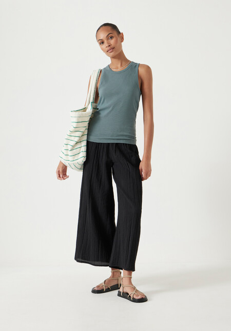 Crinkle Wide Leg Cropped Trousers