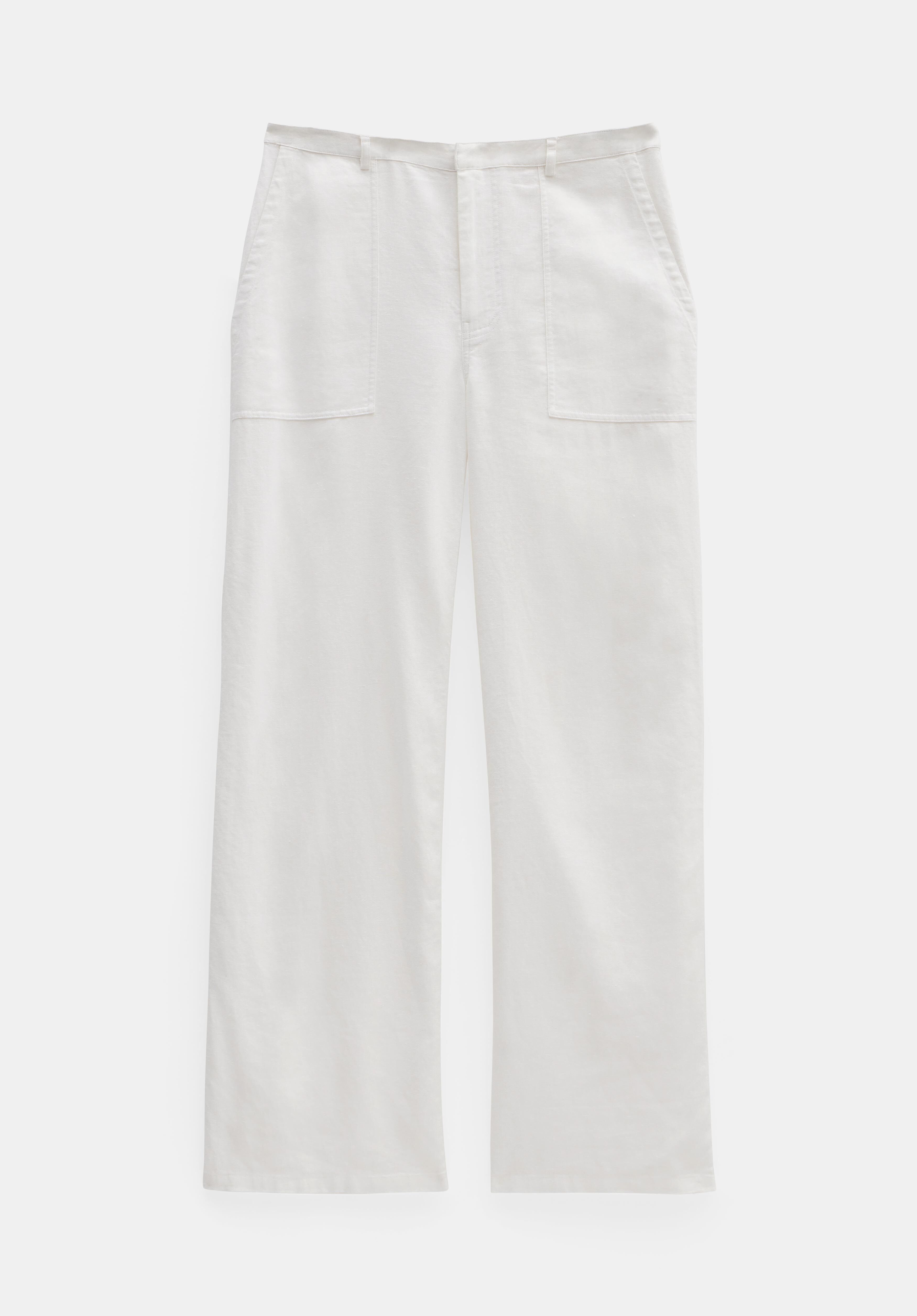Straight leg white linen trousers sale