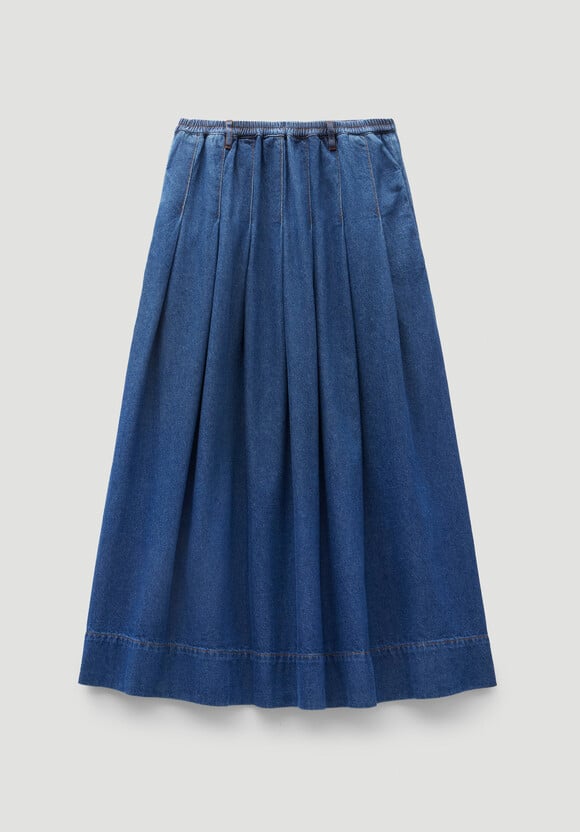 Ivy Pleated Denim Midi Skirt