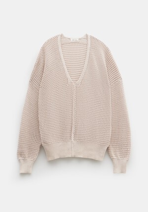 Poppy Open Stitch V Neck Cotton Jumper