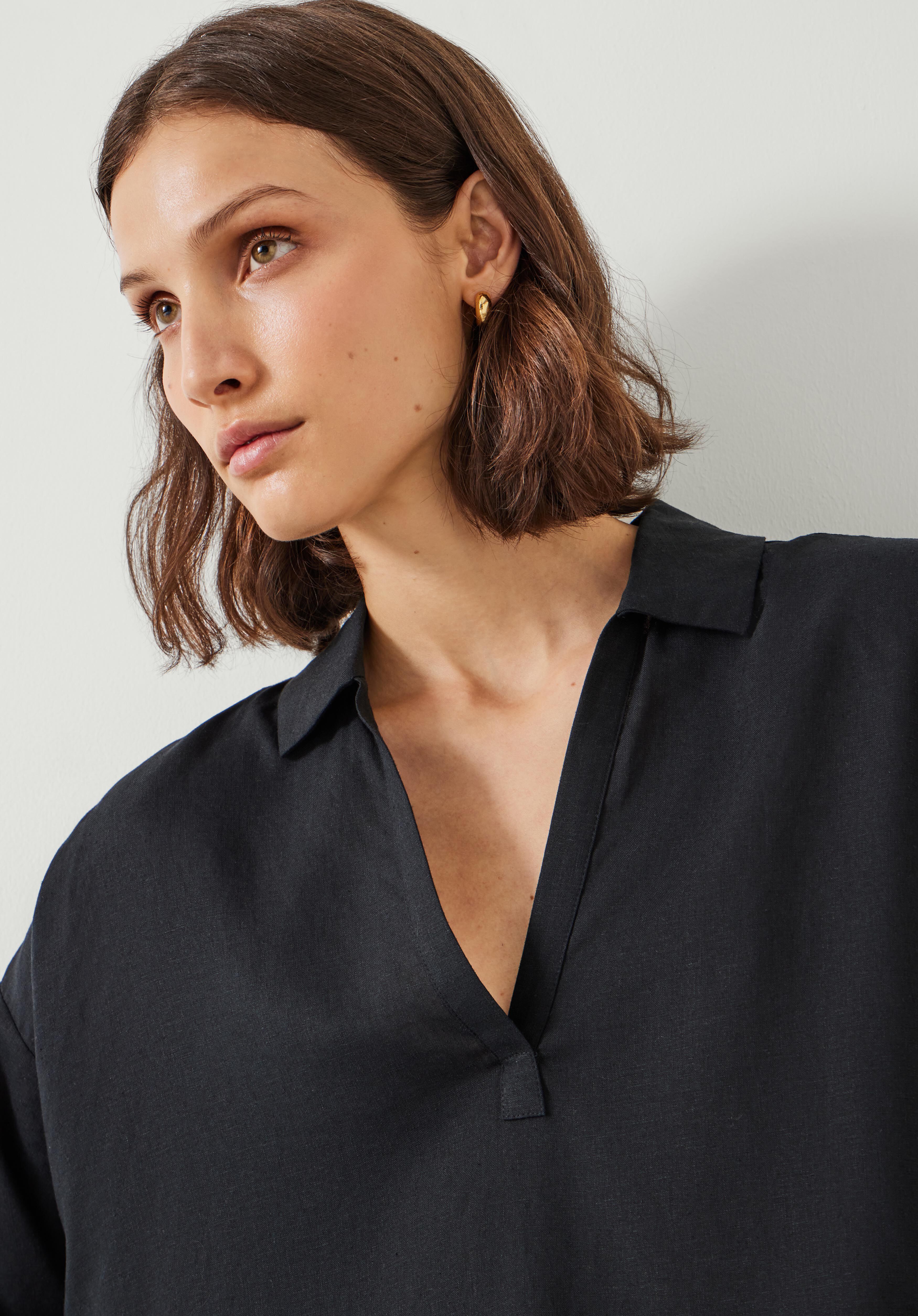 Zia Linen Polo Shirt Washed black hush