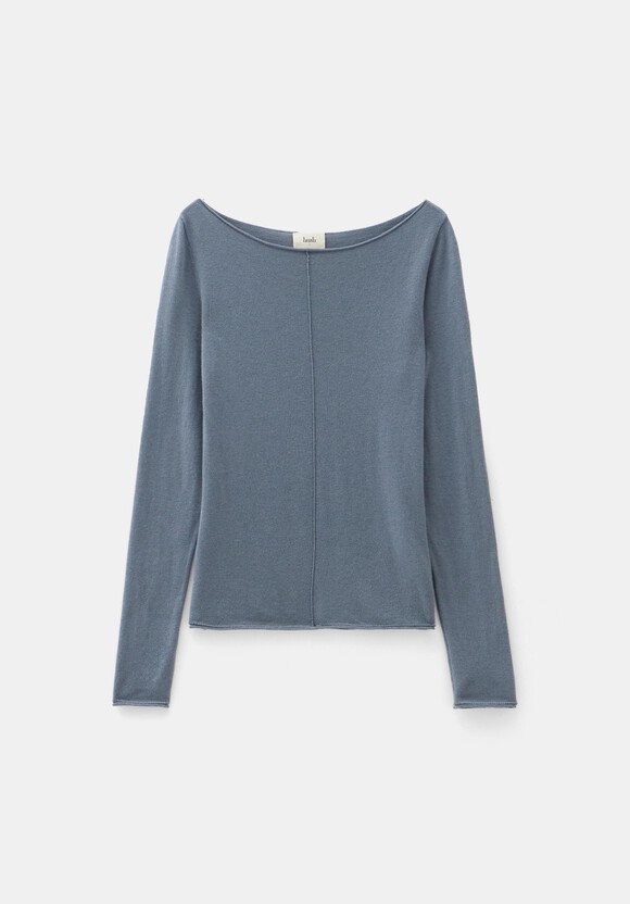 Fine Knit Slash Neck Seam Detail Top