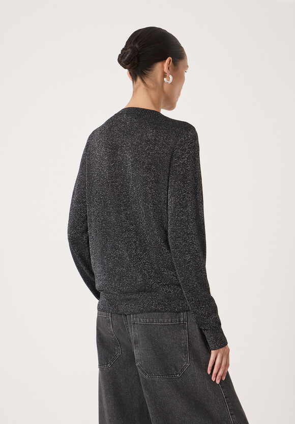 Crew Neck Slim Fit Metallic Cardigan