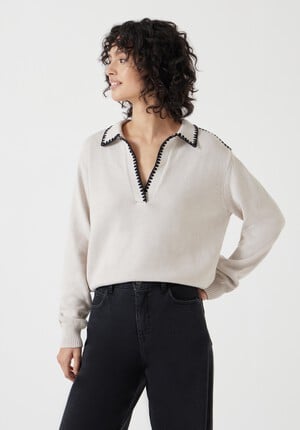 Whipstitch Collar Cotton Jumper