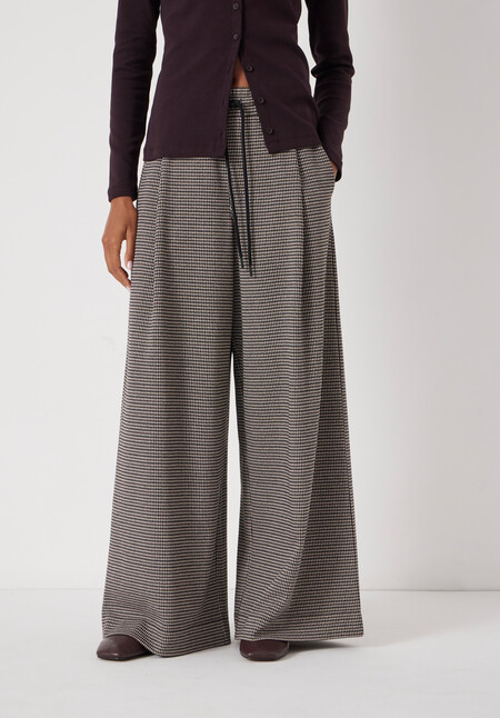 Check Wide Leg Jersey Trousers