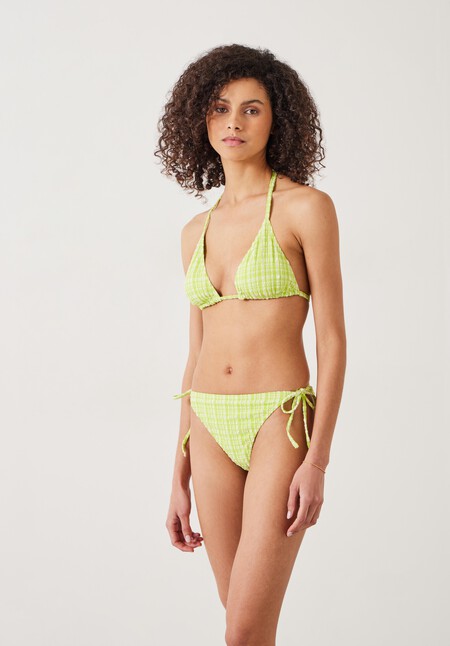 Tilly Check Triangle Crinkle Bikini Top