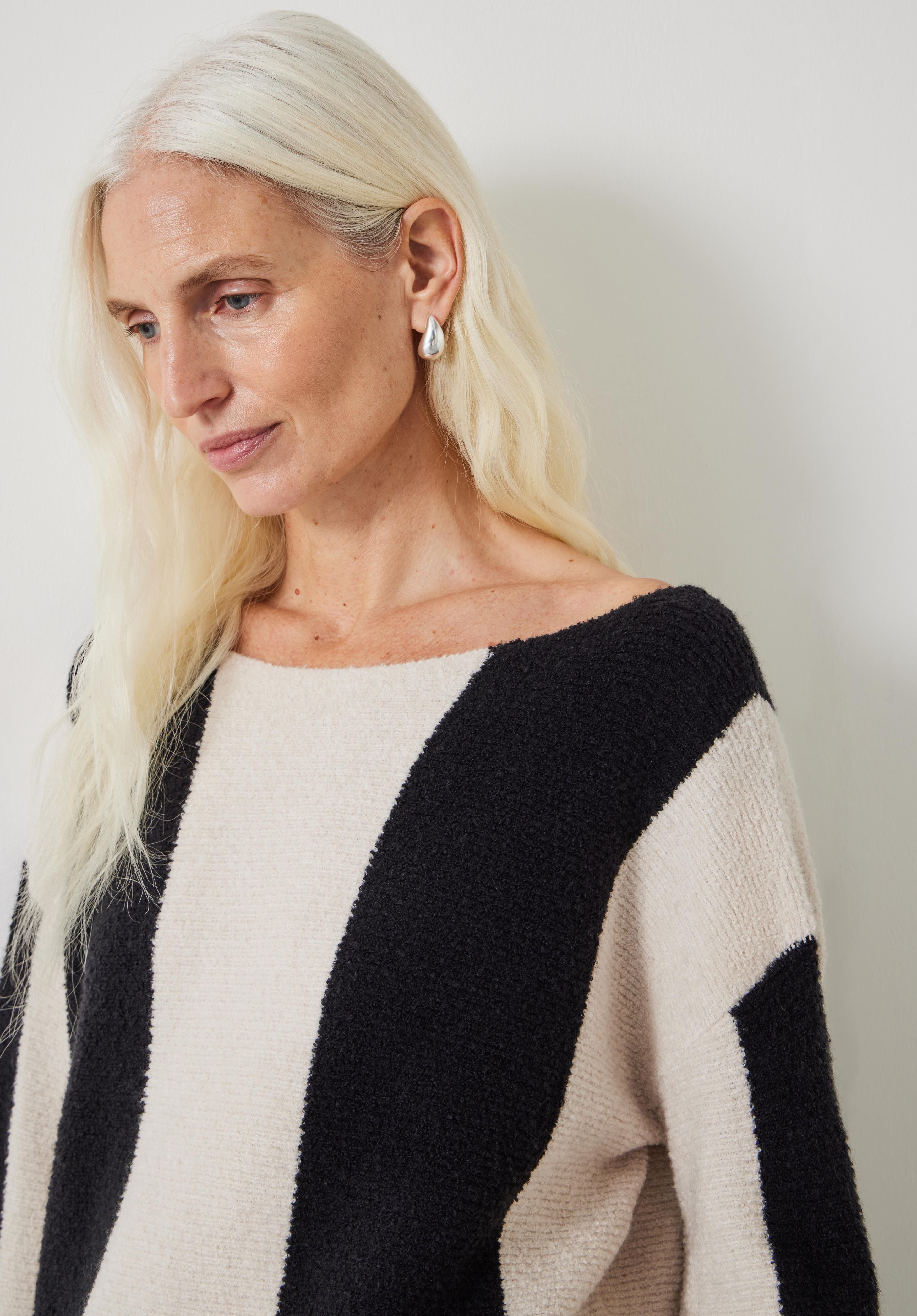 Everlee Striped Boat Neck Cotton Jumper Ecru Black Stripe hush