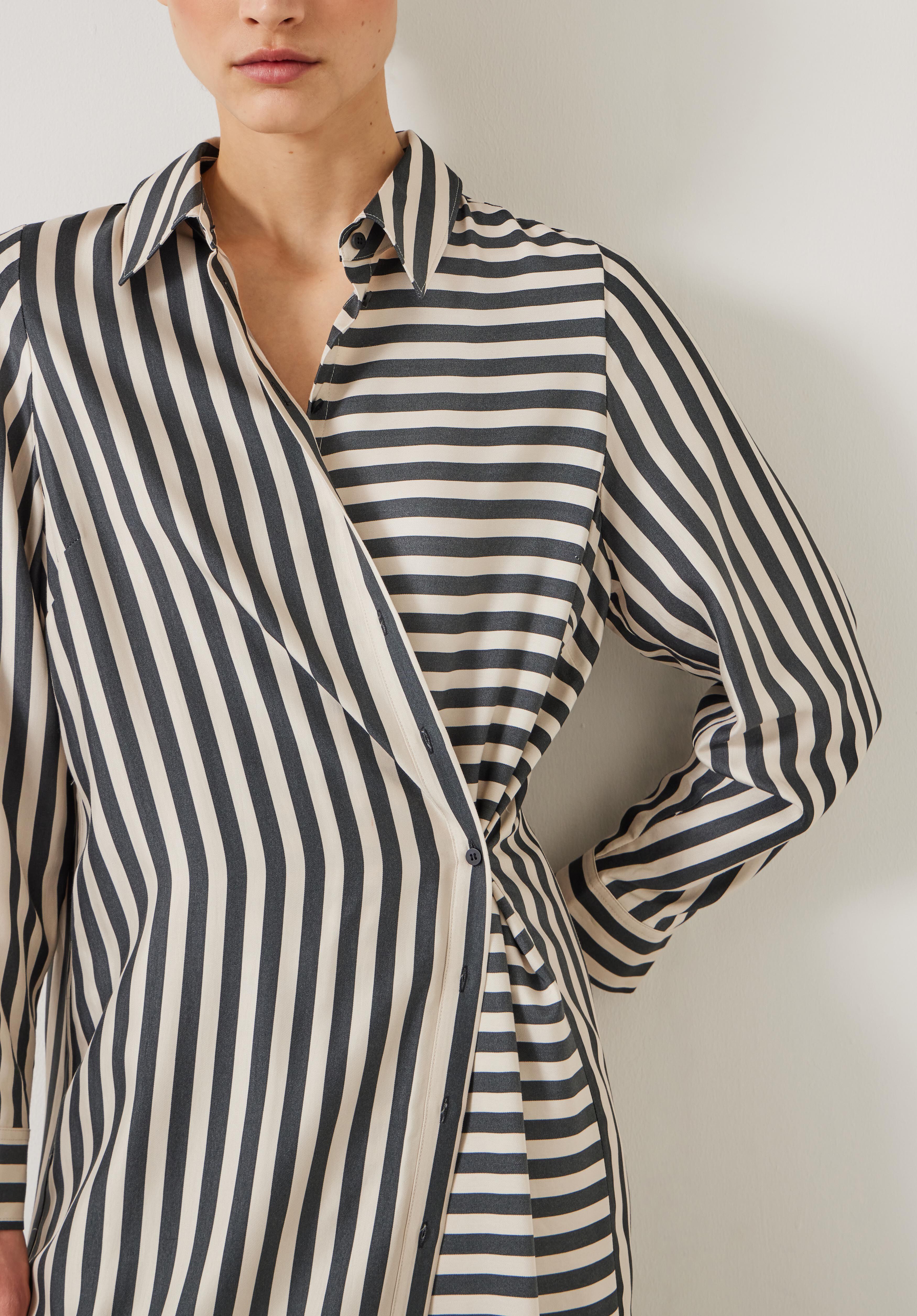 Aida Stripe Midi Shirt Dress Black White Stripe hush