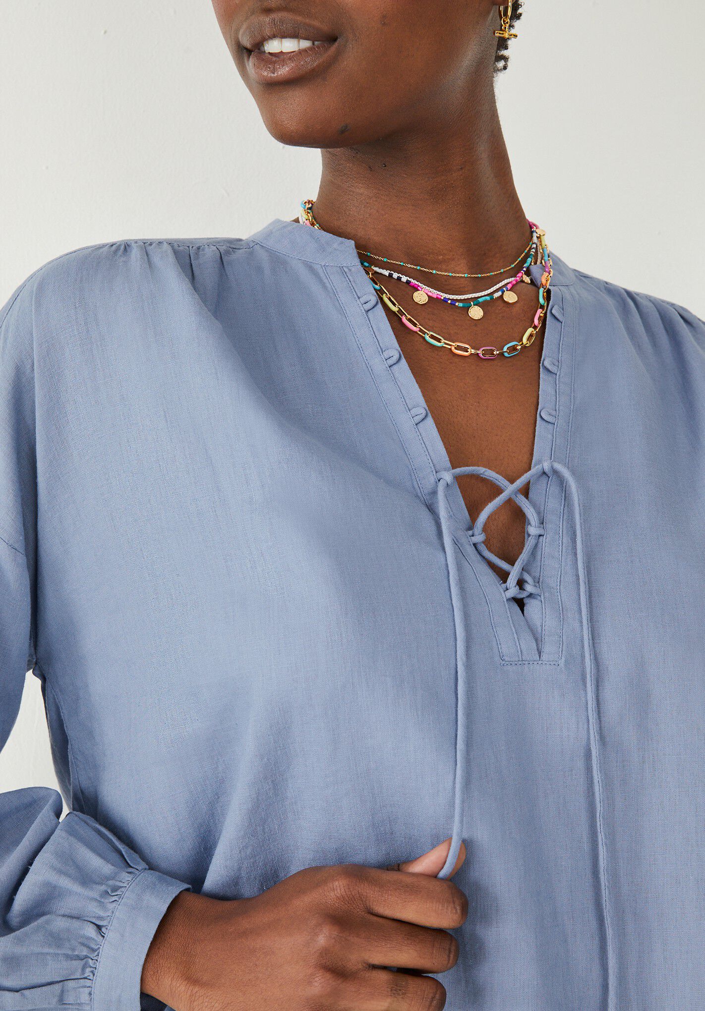 Lace up outlet peasant top