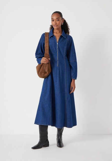 Denim Long Sleeve Midi Dress