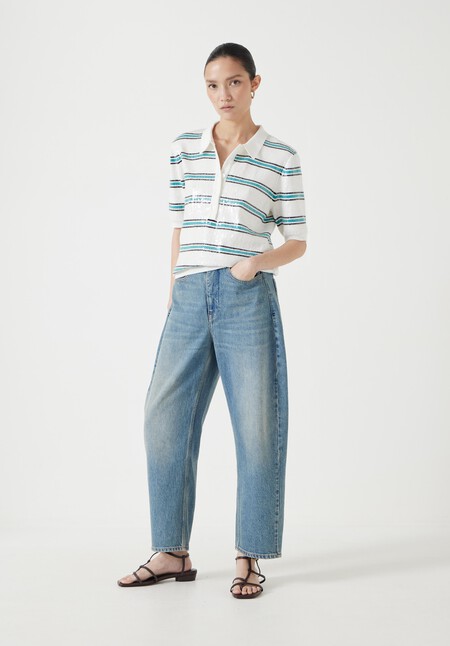 Sequin Stripe Knitted Polo Top