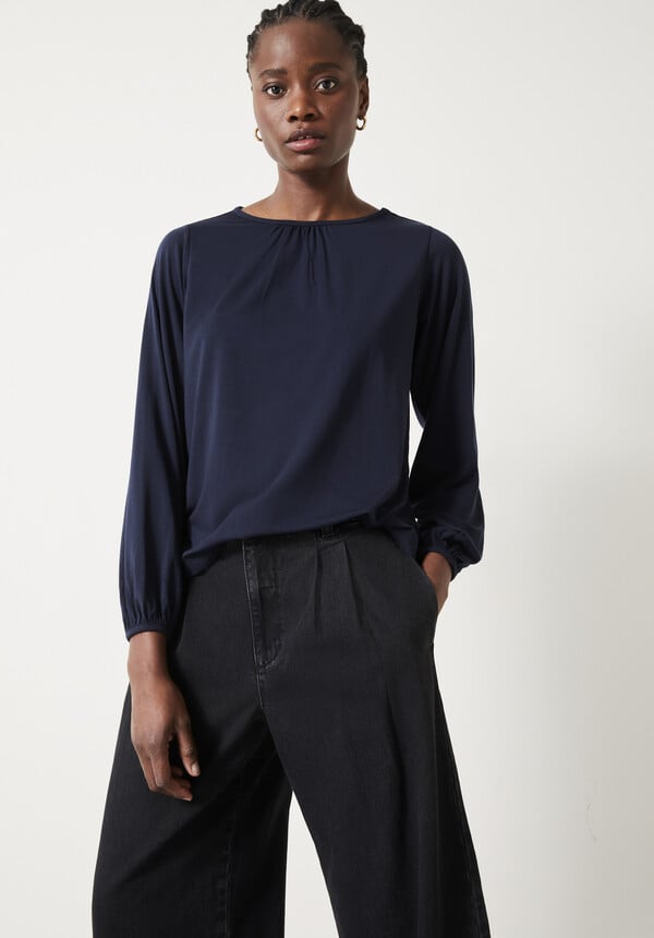 Willow Gathered Neck Jersey Top | Midnight Navy | hush