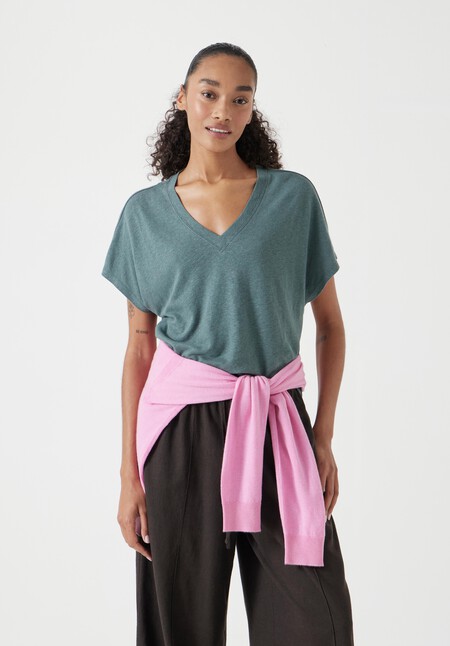 Rosalia Linen Blend V Neck T-Shirt