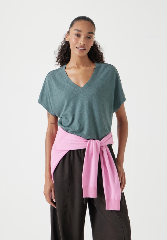 Rosalia Linen Blend V Neck T-Shirt