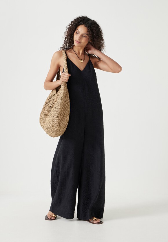 Seersucker Wide Leg Jumpsuit