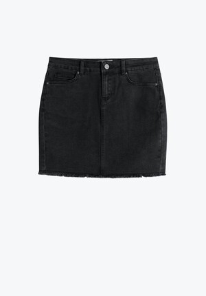 Black Raw Edge Denim Mini Skirt