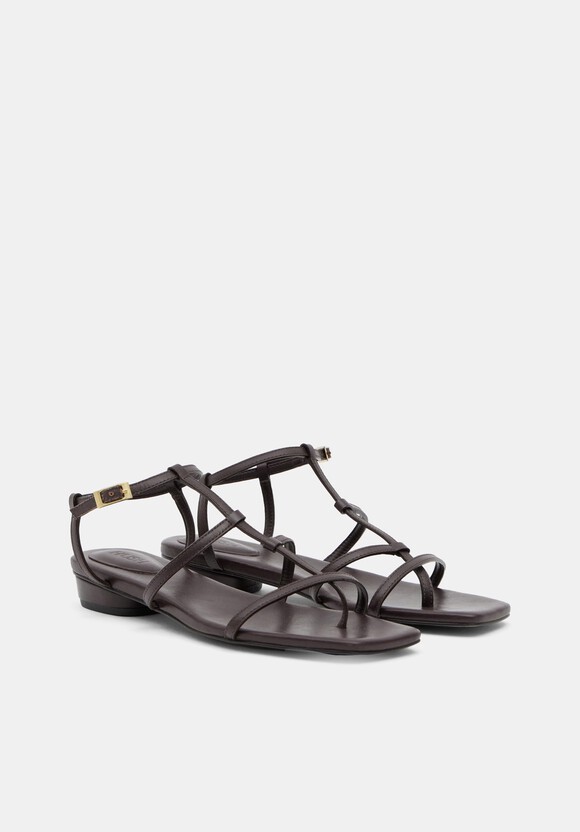 Leather Strappy Low Heel Sandals