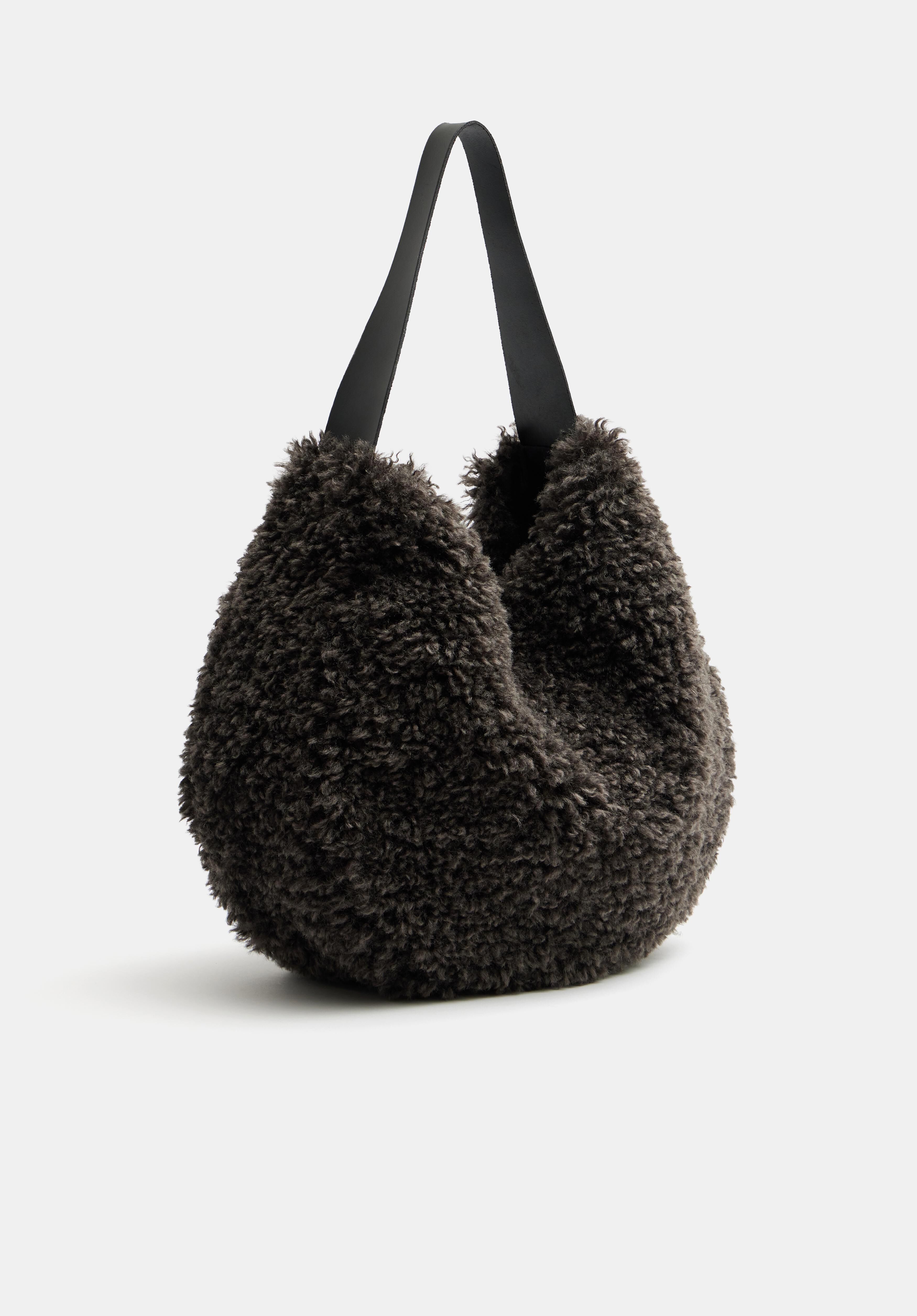 Helen Moore Faux Fur Slouch Bag Charcoal Grey hush