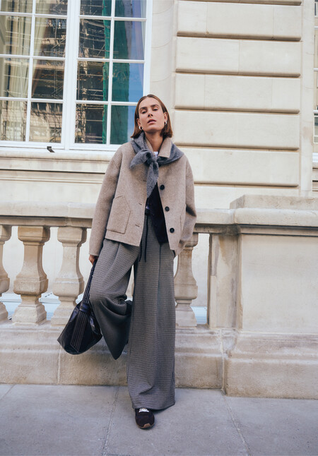 Check Wide Leg Jersey Trousers