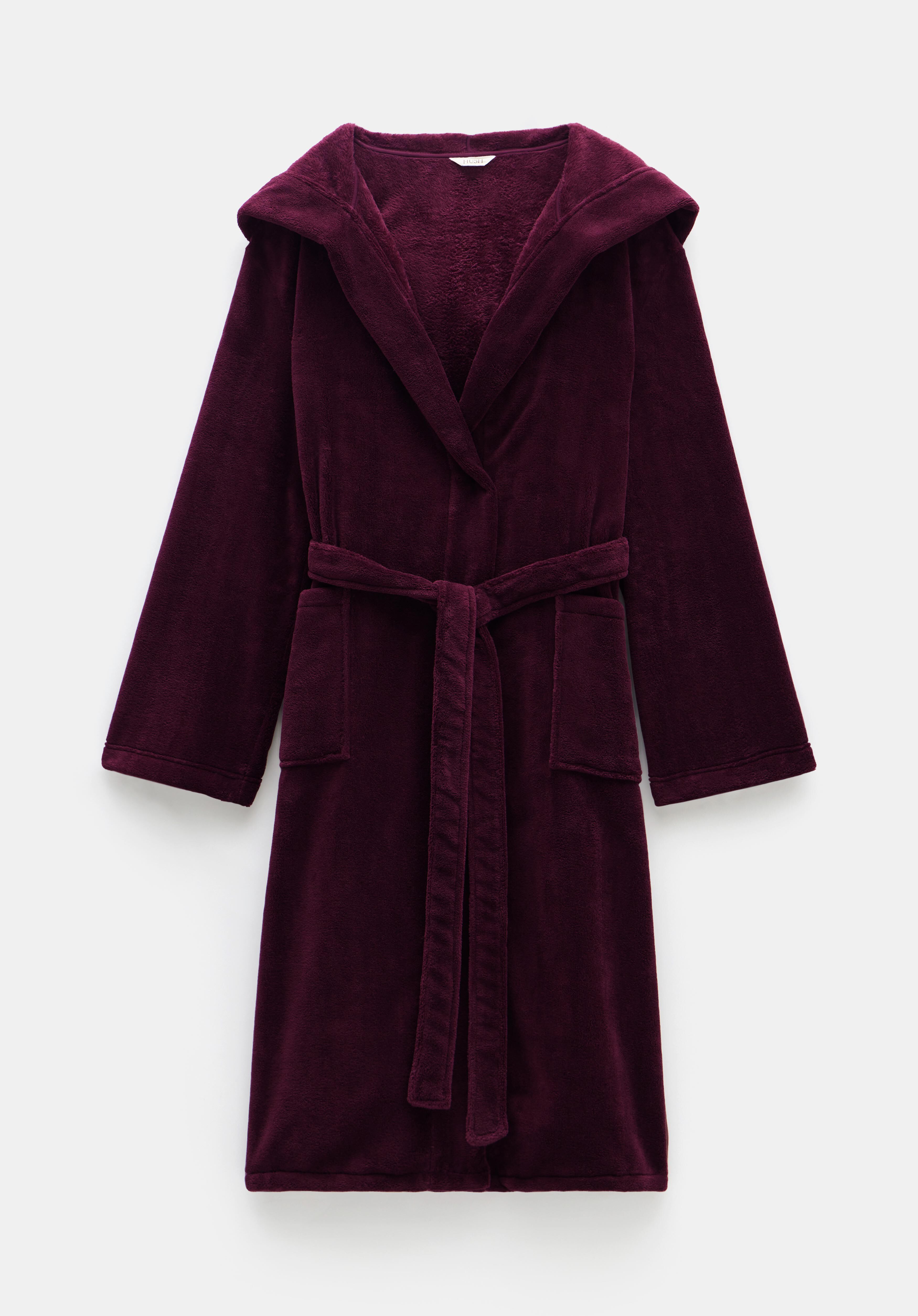 Fluffy Hooded Dressing Gown Wine Red hush