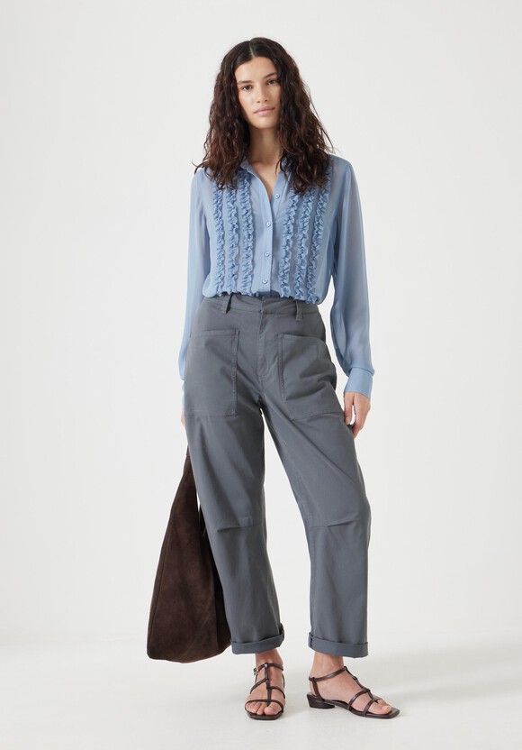 Long Sleeve Ruffle Sheer Shirt