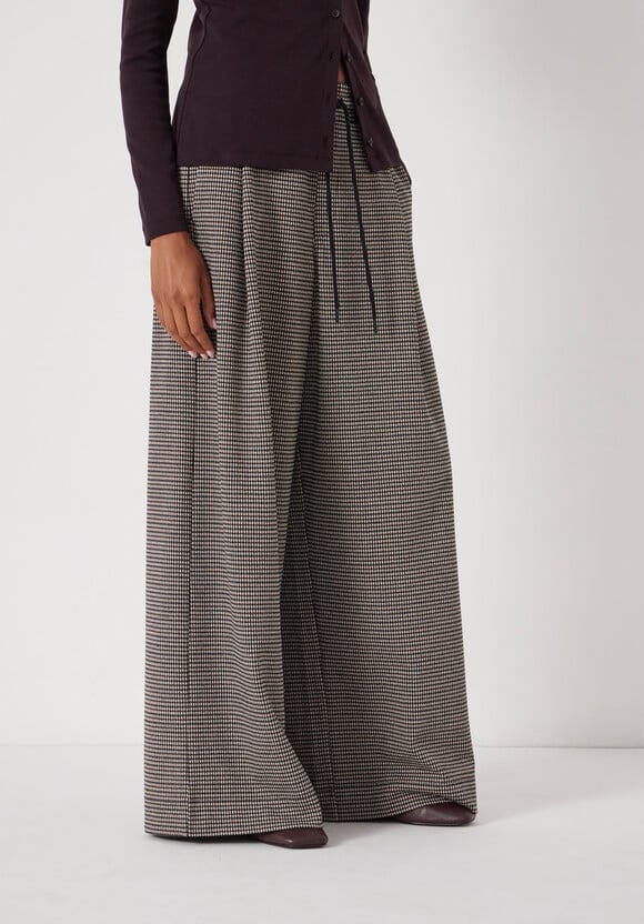 Check Wide Leg Jersey Trousers