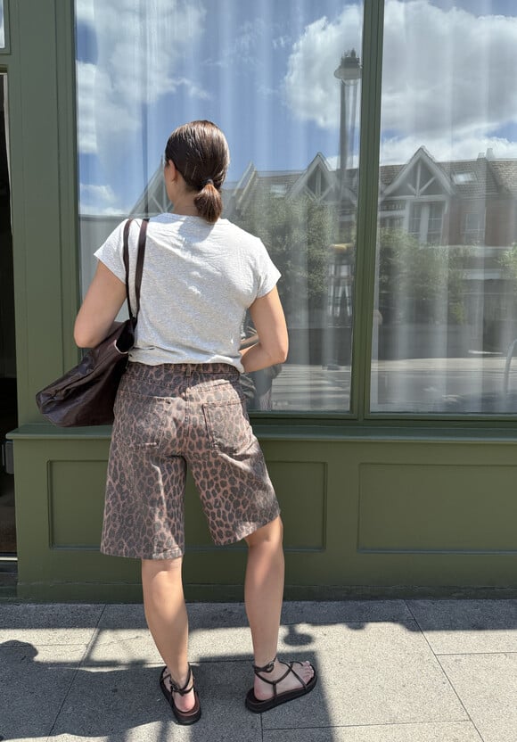 Leopard Print Denim Bermuda Shorts