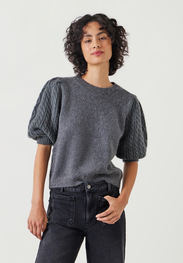 Demi Puff Cable Sleeve Knitted Top