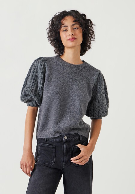 Demi Puff Cable Sleeve Knitted Top