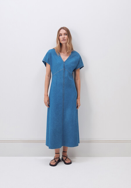 Grace V Neck Denim Dress