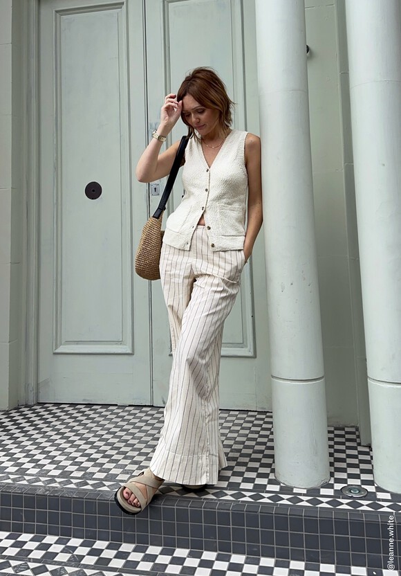 Elissia Striped Cotton Wide Leg Trousers