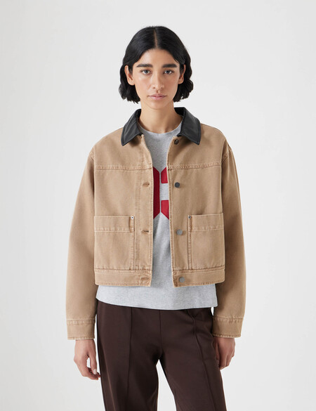 Leather Collar Cropped Jacket