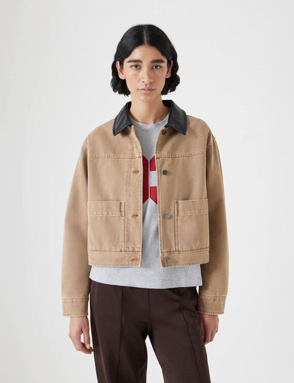 Leather Collar Cropped Jacket