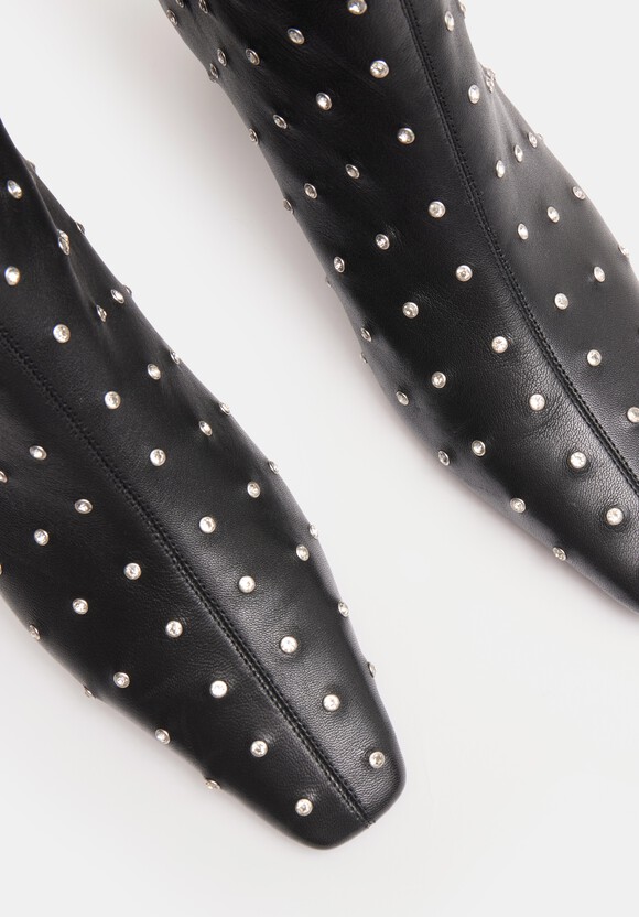 Diamante Studded Leather Ankle Boots