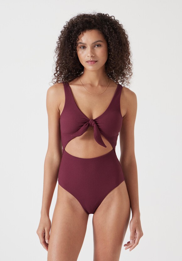 Tie Front Texture Swimsuit