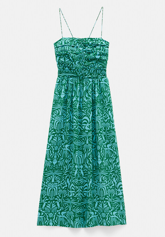 Air Flow Strappy Gathered Midi Dress