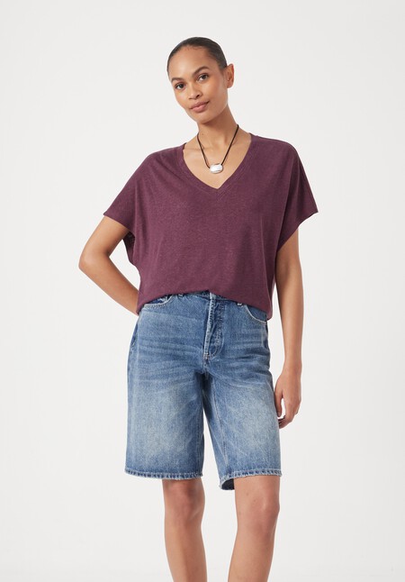 Rosalia Linen Blend V Neck T-Shirt