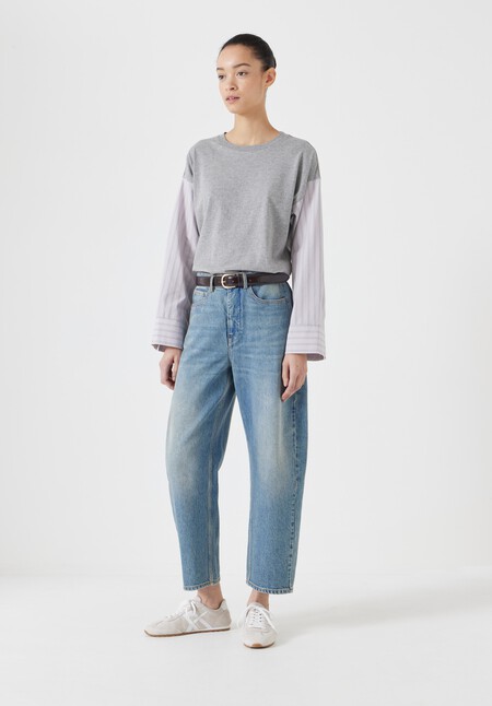Woven Mix Long Sleeve T-Shirt