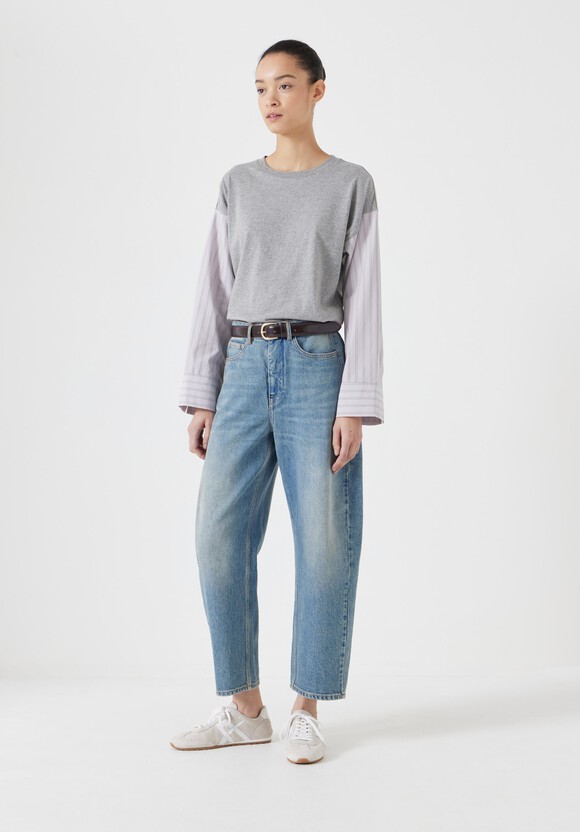 Woven Mix Long Sleeve T-Shirt
