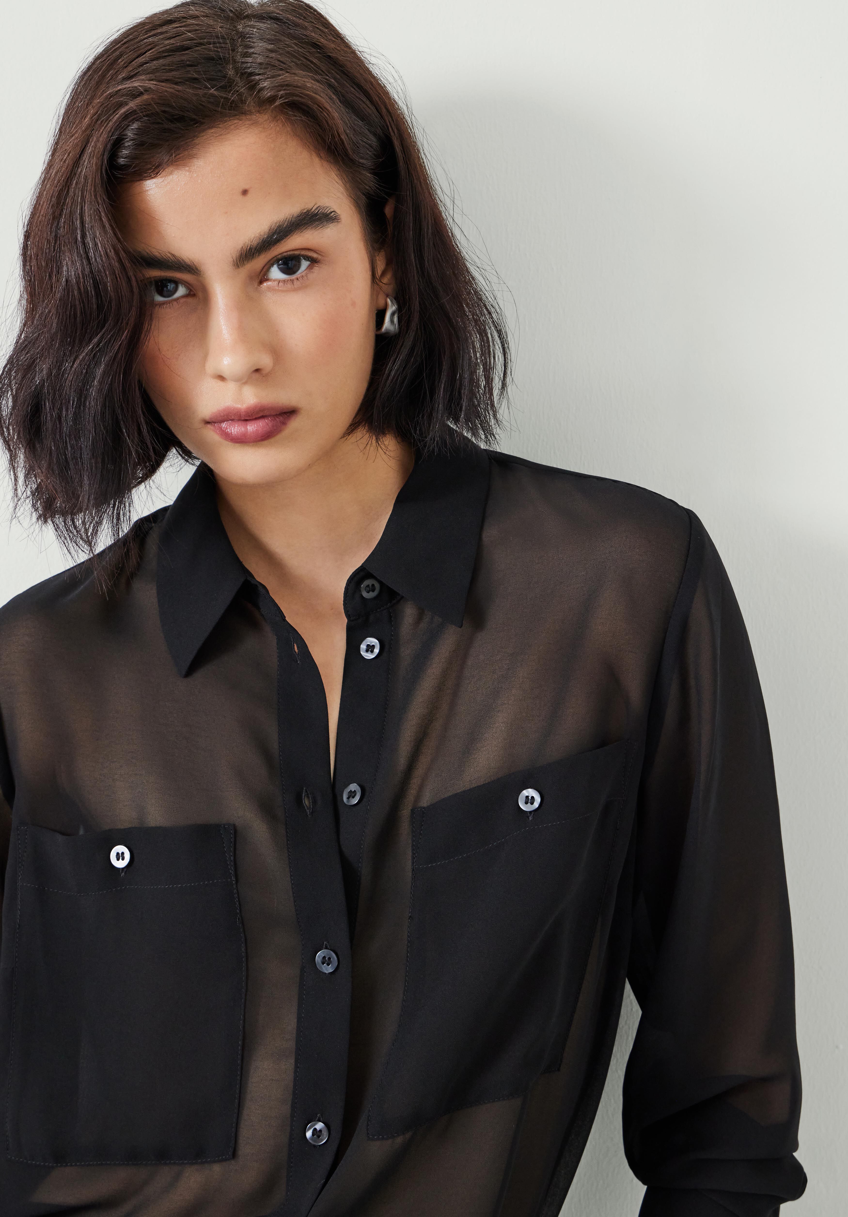 Sheer black button up top on sale