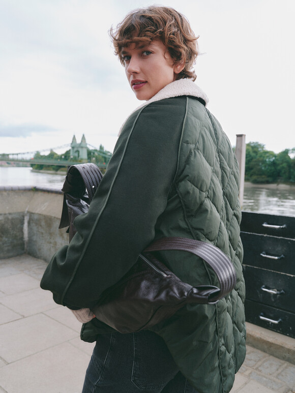 Teddy Collar Quilt Mix Jacket