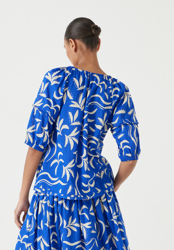 Printed Balloon Sleeve Blouse