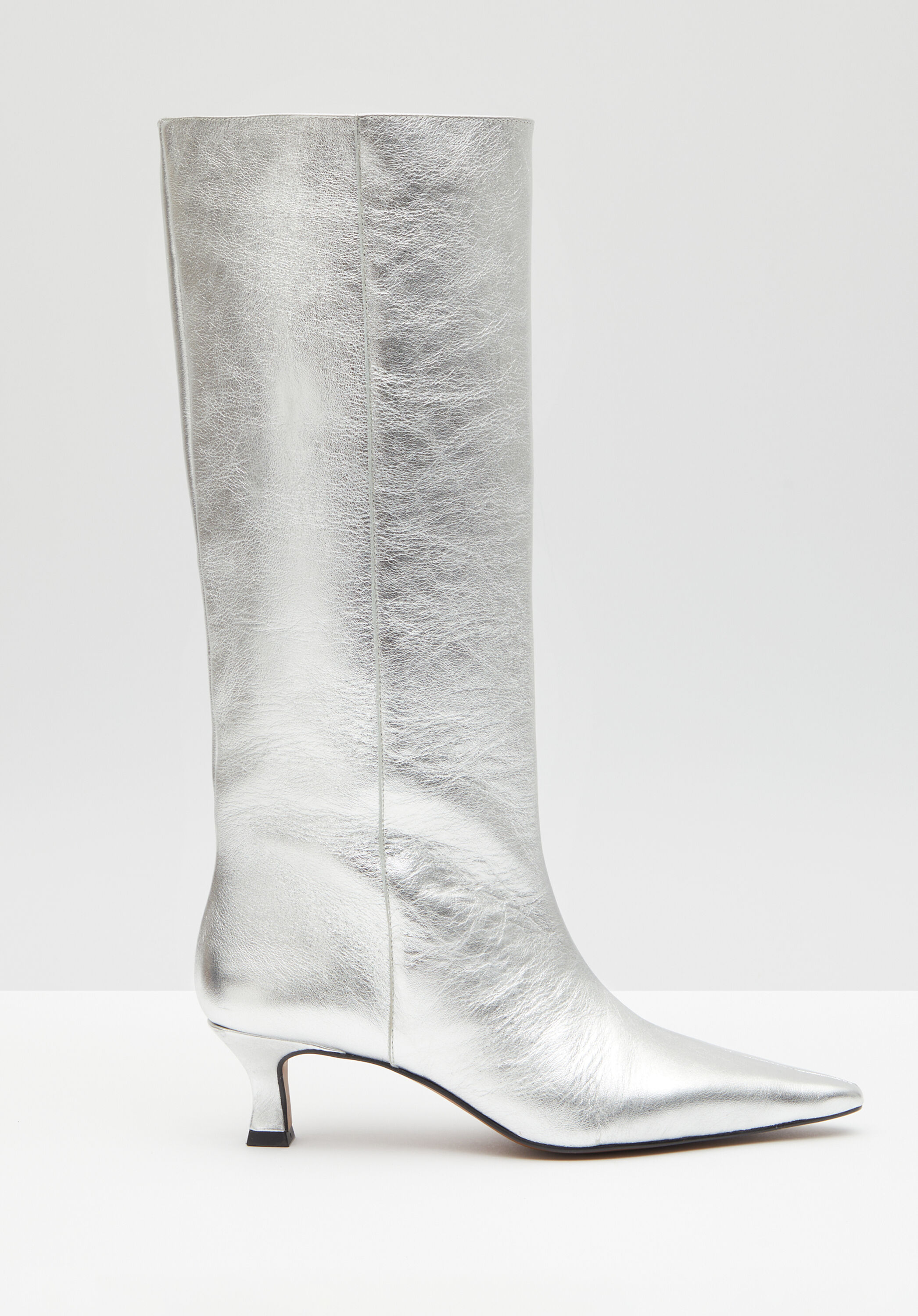 Silver knee high heels outlet