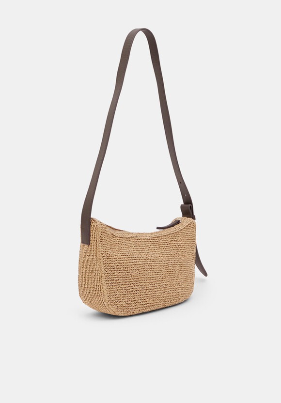 Raffia Crossbody Bag with Leather Strap