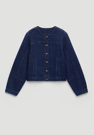 Collarless Lurex Denim Jacket