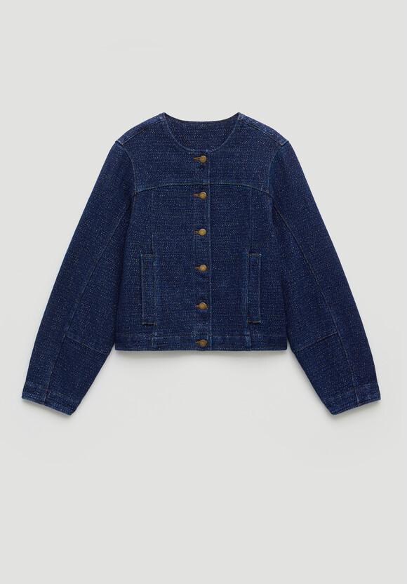 Collarless Lurex Denim Jacket