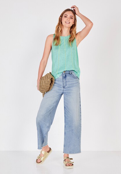 Lace Trim Linen Vest Top