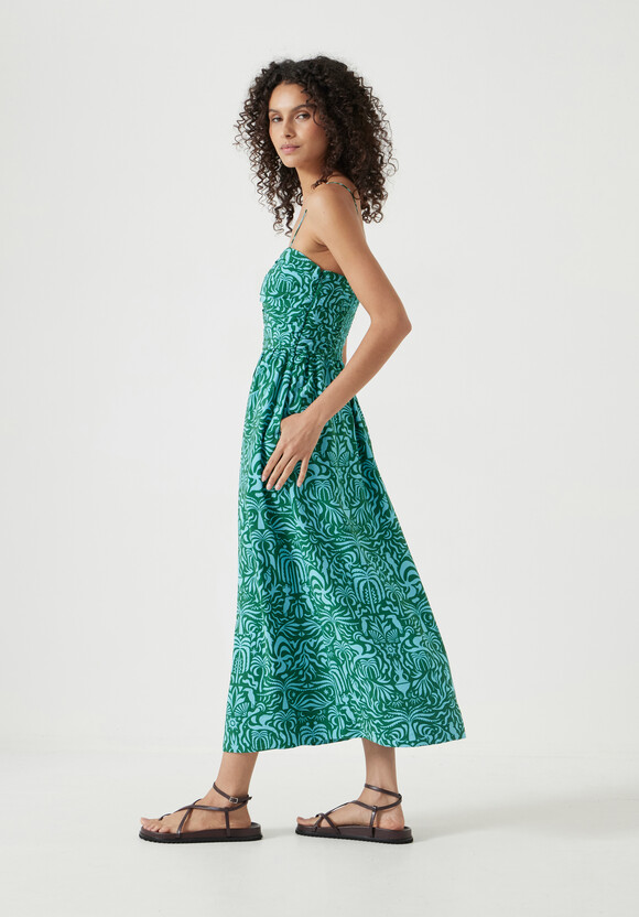 Air Flow Strappy Gathered Midi Dress