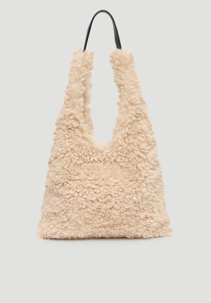 Faux Sheepskin Slouchy Tote Bag